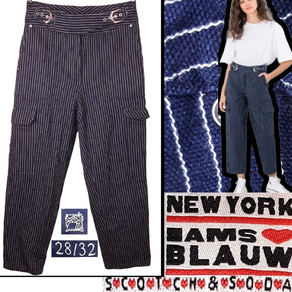 Scotch & Soda Navy Pinstripe Cropped Cargo Pants